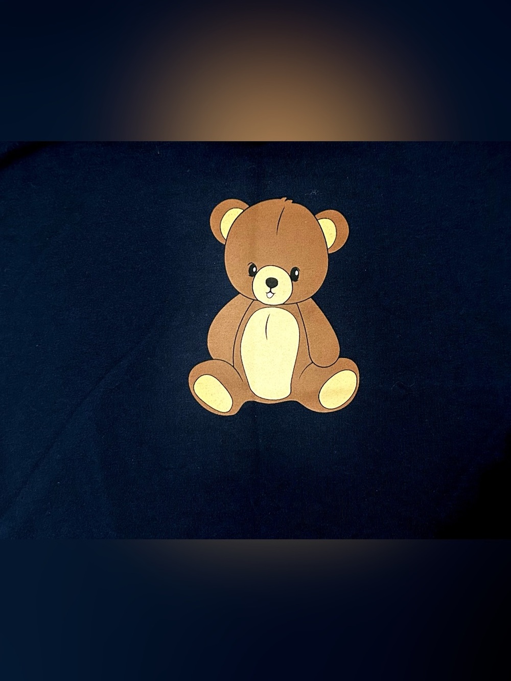 Modern Lux Teddy Bear Graphic Boat Neck Long Sleeve Crop Top Navy Blue
